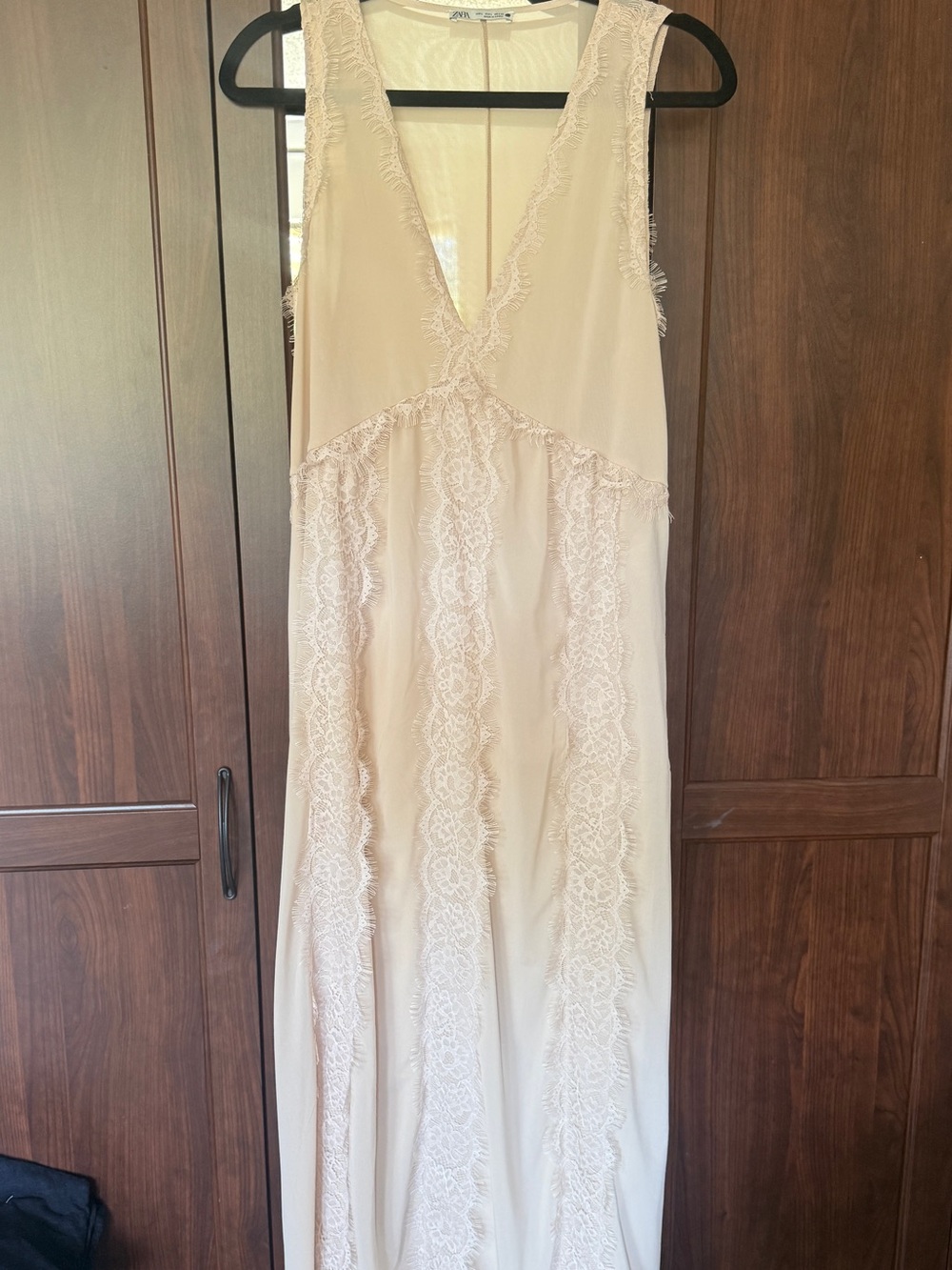 Zara Lace-Trim Sheer V-Neck Maxi Dress